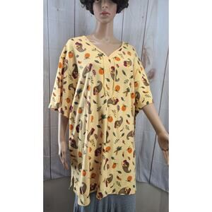 Liz & Me Catherines Pullover Shirt 3X Yellow Multicolor 3/4 Sleeves Cotton Blend